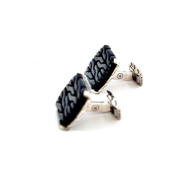 John Hardy Carved Onyx Cufflinks Sterling Silver Estate JH110 - Picture 10 of 13
